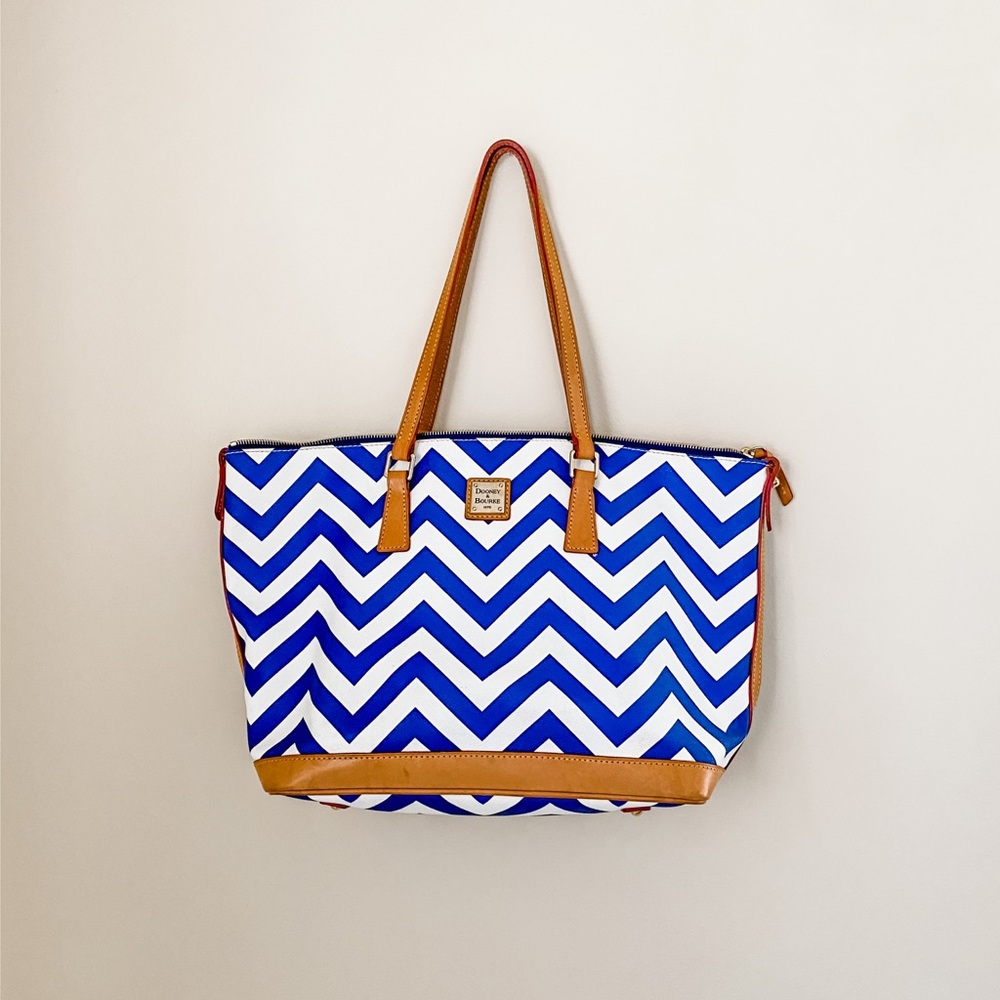 Dooney & Bourke blue and white chevron tote bag